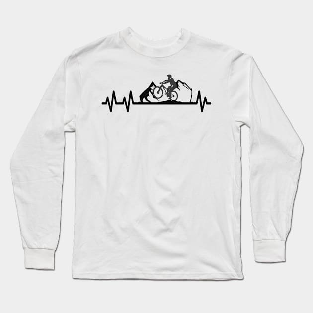 Mountain Bike Heartbeat Pulse Cyclist Long Sleeve T-Shirt by Foxxy Merch